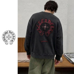 CHROME HEARTS 크롬하츠 빈티지 데님 패치 레드 크로스 가먼트다잉 맨투맨