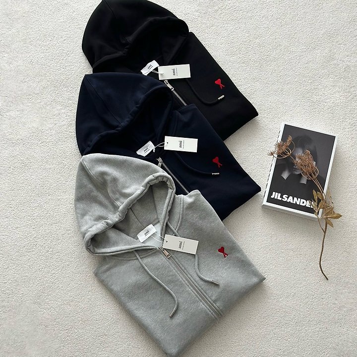 AMI 아미 레드 드 꾀흐 지퍼 후드 집업