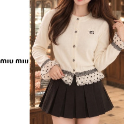 ●월간 판매 20위● MIUMIU 미우미우 레이스 체크 프릴가디건 3COLOR