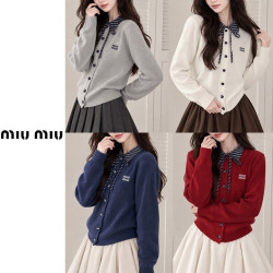●월간 판매 5위● MIUMIU 미우미우 체크카라 버튼 배색 가디건
