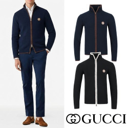 GUCCI 구찌 센터레터링 골드스틸 울니트 집업