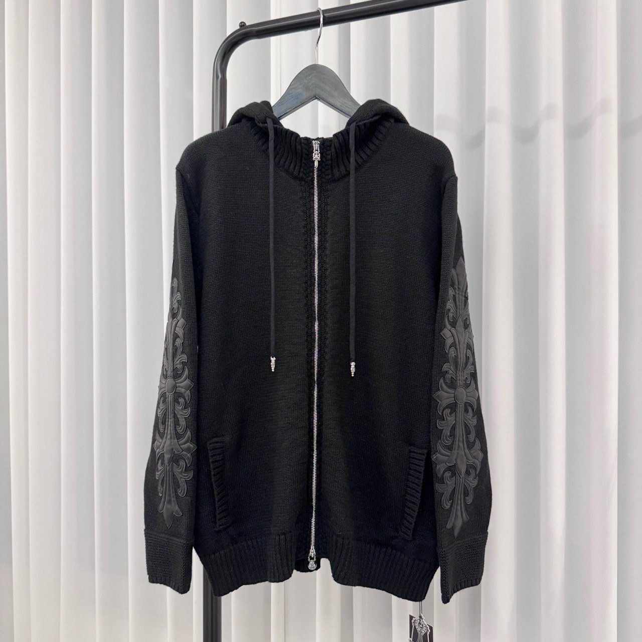 CHROME HEARTS 크롬하츠 레더 플로랄 패치 후드집업