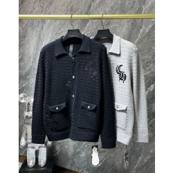 CHROME HEARTS 크롬하츠 7015 레더 크로스 와플 니트 가디건