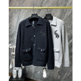 CHROME HEARTS 크롬하츠 7015 레더 크로스 와플 니트 가디건