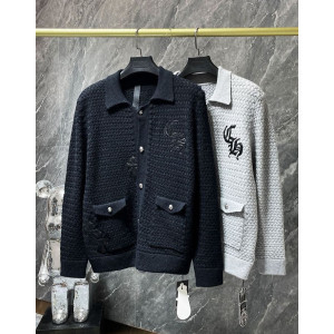 CHROME HEARTS 크롬하츠 7015 레더 크로스 와플 니트 가디건